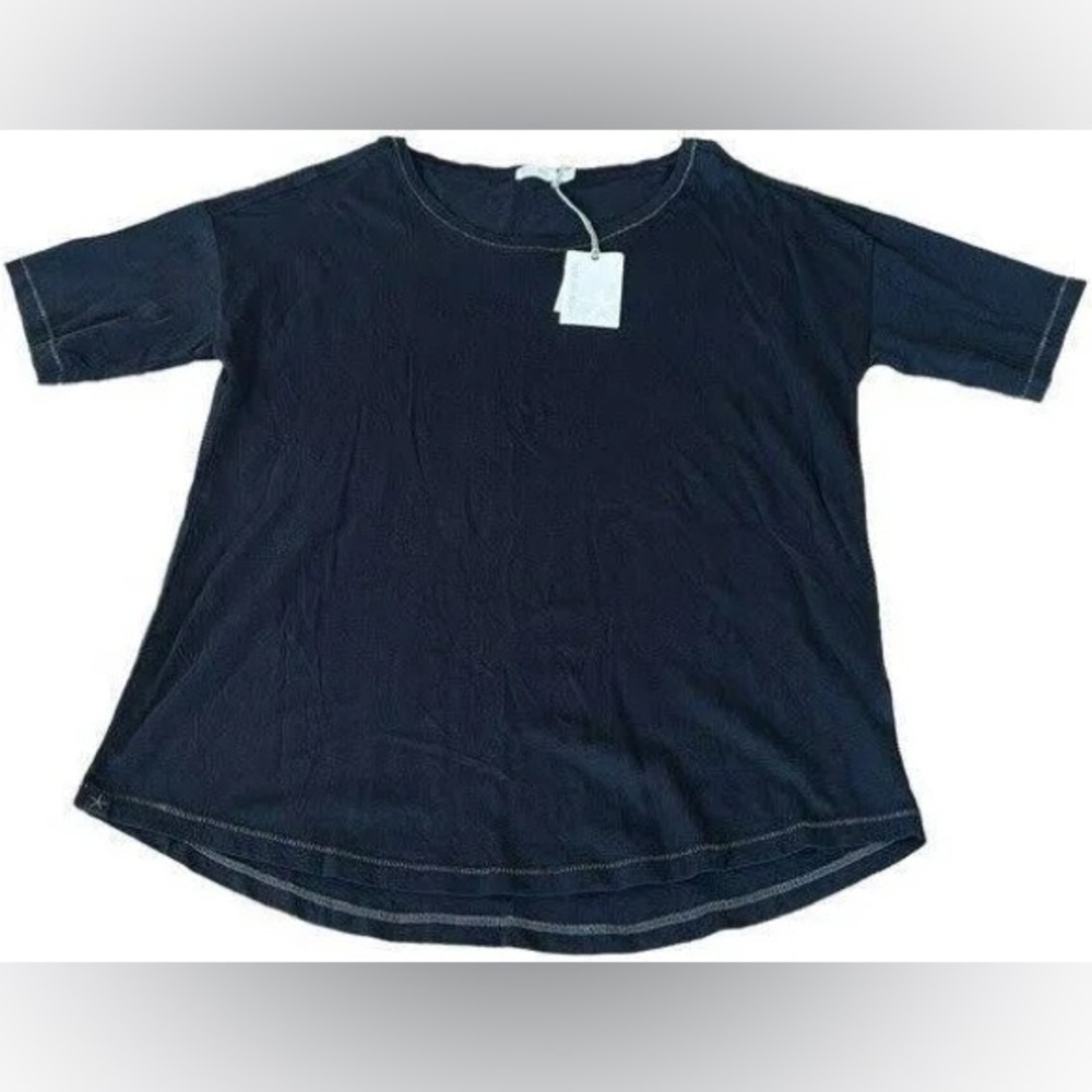 NWT Barefoot Dreams Malibu Collection Slub Jersey Dropped Shoulder Tee Black Med